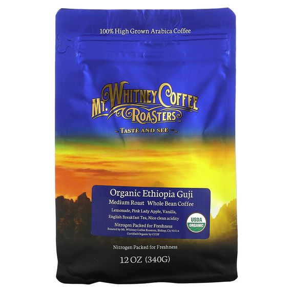 Mt. Whitney Coffee Roasters, Organic Ethiopia Guji, кофе в зернах, средней обжарки, 340 г (12 унций)