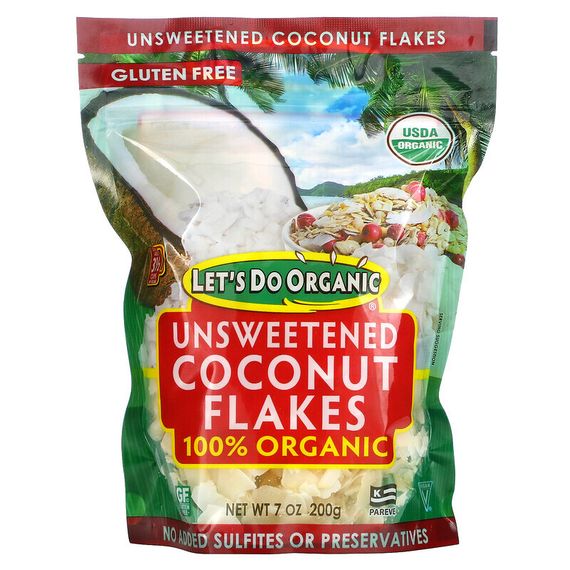 Edward &amp; Sons, Let&#39;s Do Organic, 100% органические несладкие кокосовые хлопья, 200 г (7 унций)