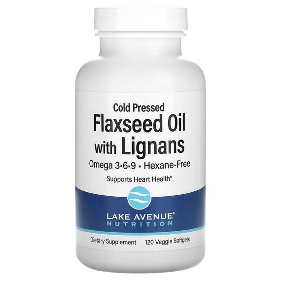 Lake Avenue Nutrition, органическое льняное масло холодного отжима с лигнанами, 120 вегетарианских мягких таблеток