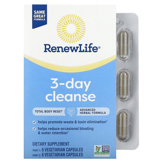 Renew Life, 3-дневное очищение, 12 вегетарианских капсул