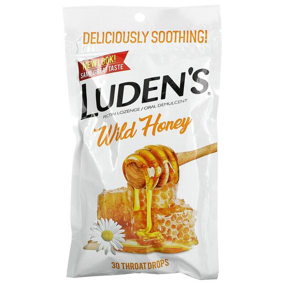 Luden&#39;s, Леденцы с пектином, успокаивающее средство для полости рта, дикий мед, 30 капель для горла