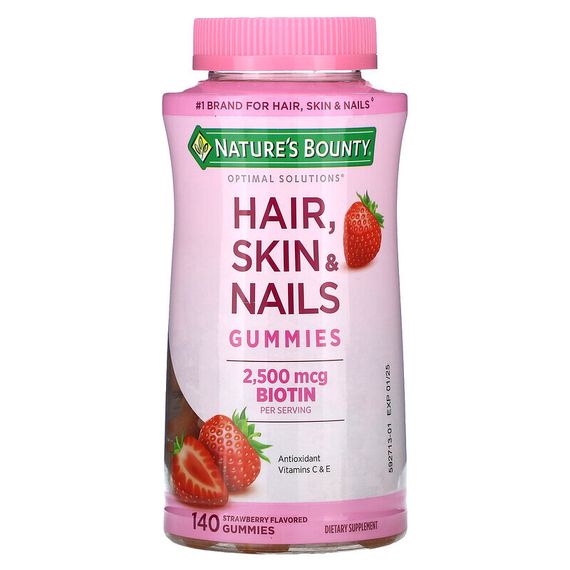 Nature&#39;s Bounty, жевательные таблетки для здоровья волос, кожи и ногтей, со вкусом клубники, 140 таблеток