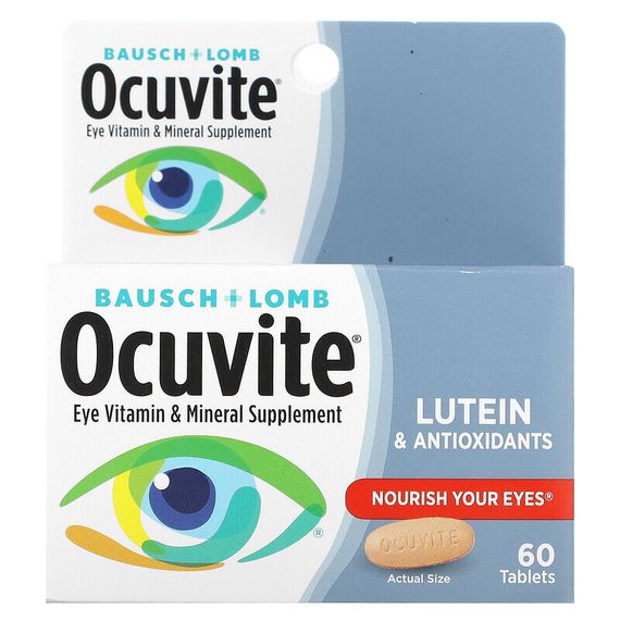 Ocuvite, добавка для зрения с витаминами и микроэлементами, лютеин и антиоксиданты, 60 таблеток