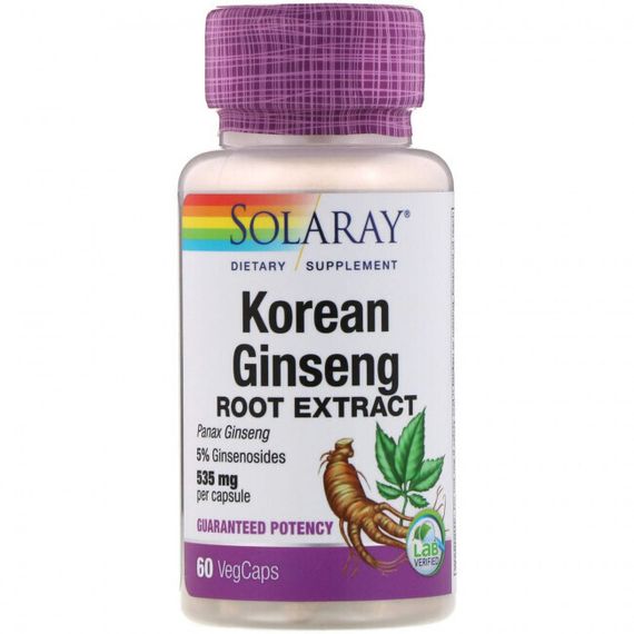 Solaray, Экстракт корня корейского женьшеня, 535 мг, 60 растительных капсул