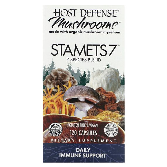 Fungi Perfecti Host Defense, Host Defense, Stamets 7, грибы, ежедневная поддержка иммунной системы, 120 вегетарианских капсул