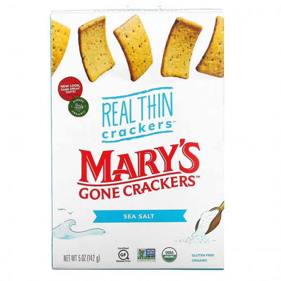 Mary&#39;s Gone Crackers, Крекеры Real Thin Crackers, морская соль, 141 г