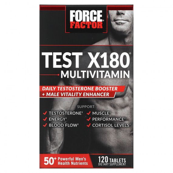 Force Factor, Test X180, мультивитамины и усилитель тестостерона, 120 таблеток