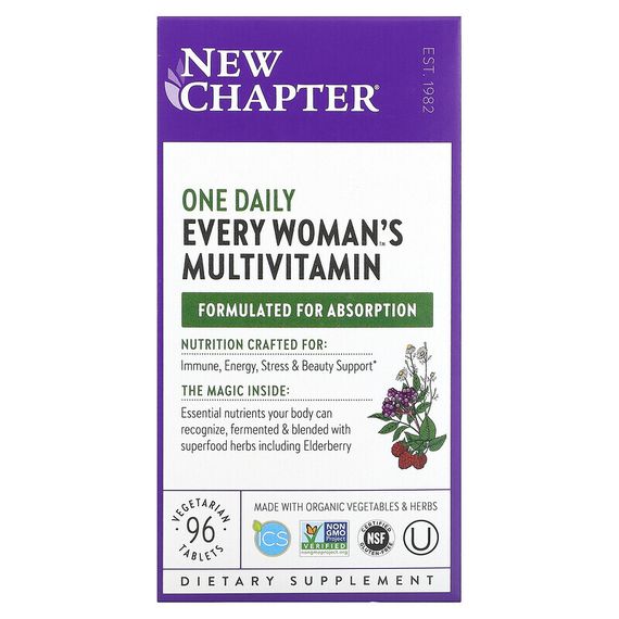 New Chapter, Every Woman&#39;s One Daily, мультивитамины, 96 вегетарианских таблеток