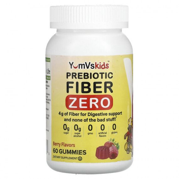 YumV&#39;s, Пребиотическая клетчатка Zero, ягодный, 2 г, 60 жевательных таблеток