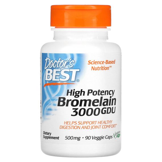 Doctor&#39;s Best, высокоэффективный бромелаин, 3000 GDU, 500 мг, 90 растительных капсул