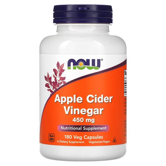 NOW Foods, яблочный уксус, 450 мг, 180 растительных капсул
