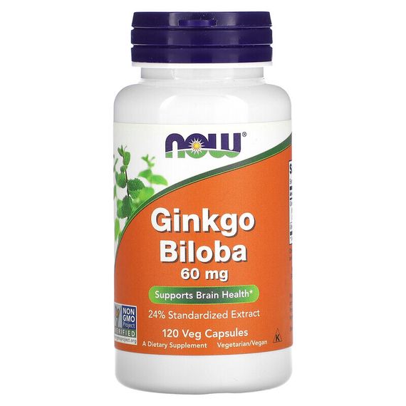 NOW Foods, Гинкго билоба, 60 мг, 120 растительных капсул