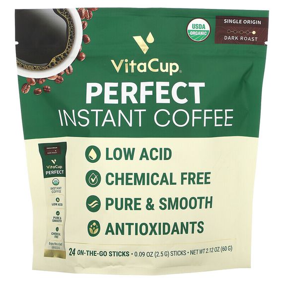VitaCup, Perfect Instant Coffee, темная обжарка, 24 палочки для еды, по 2,5 г (0,09 унции)