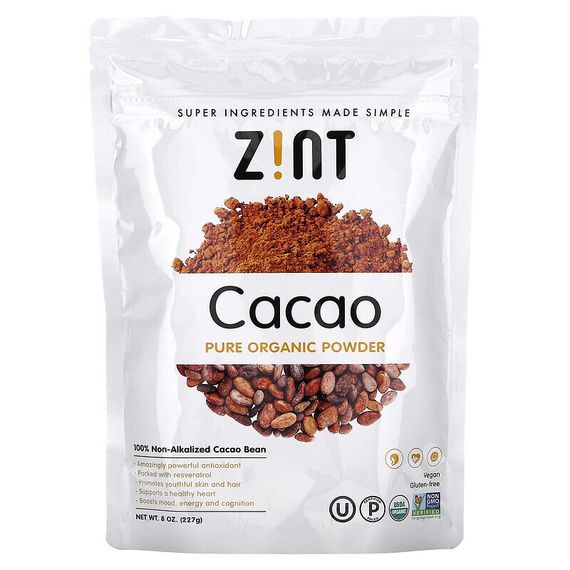 Zint, Необработанный порошок органического какао, 227 г (8 унций)
