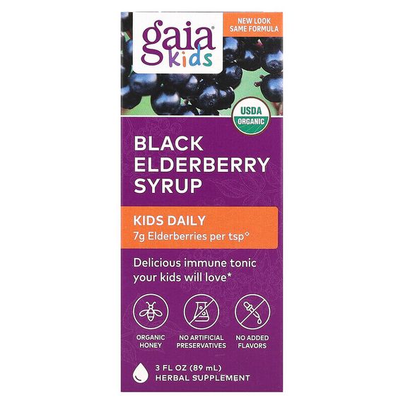 Gaia Herbs, Kids, сироп из черной бузины, 89 мл (3 жидк. унции)