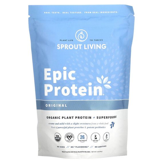 Sprout Living, Epic Protein, органический растительный протеин и суперфуды, классический вкус, 455 г (1 фунт)