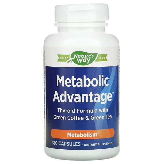 Nature&#39;s Way, Metabolic Advantage, добавка для щитовидной железы с зеленым кофе и зеленым чаем, обмен веществ, 180 капсул