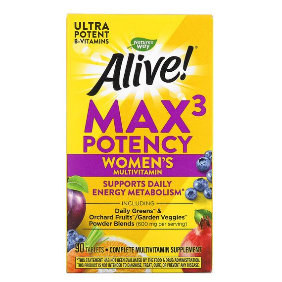Nature&#39;s Way, Alive! Max3 Potency, мультивитамины для женщин, 90 таблеток