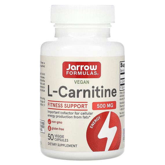 Jarrow Formulas, L-карнитин 500, 500 мг, 50 вегетарианских капсул