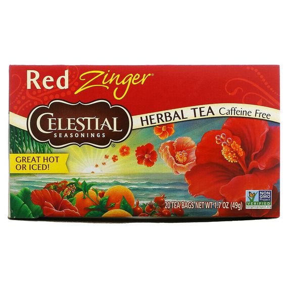 Celestial Seasonings, травяной чай, Red Zinger, без кофеина, 20 чайных пакетиков, 49 г (1,7 унции)