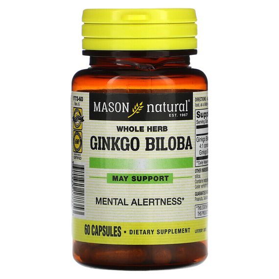 Mason Natural, экстракт гинкго билоба из цельного растения, 60 капсул
