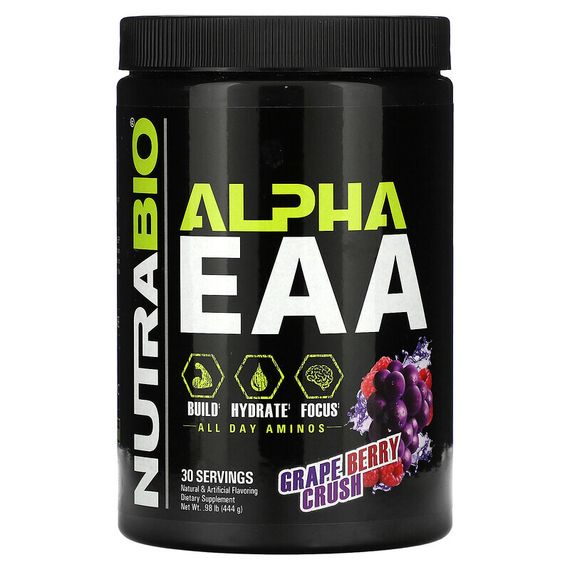 Nutrabio Labs, Alpha EAA, незаменимые аминокислоты, со вкусом винограда и ягод, 444 г (0,98 фунта)