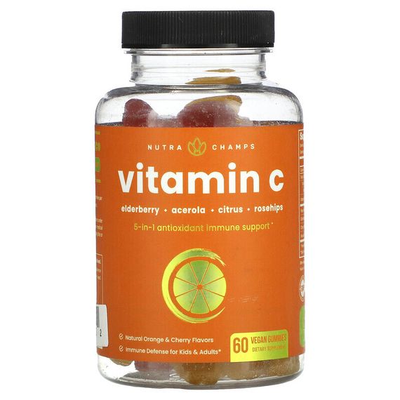 NutraChamps, Vitamin C, Natural Orange &amp; Cherry, 60 Vegan Gummies