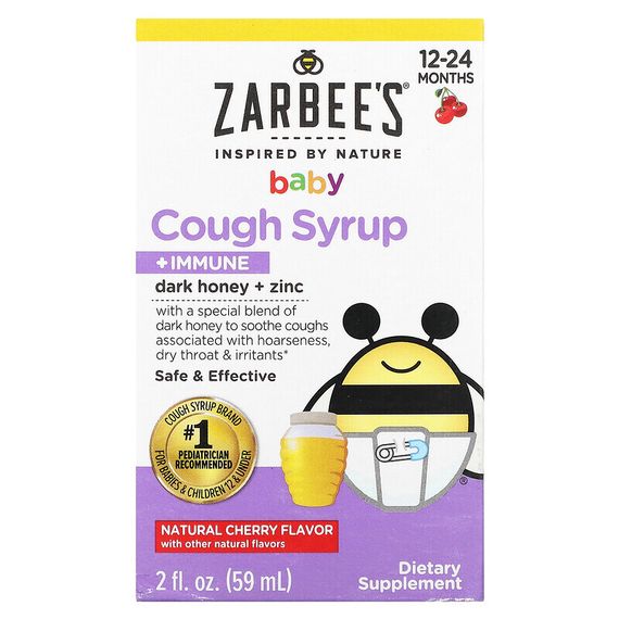 Zarbee&#39;s, Baby, сироп от кашля и иммунитета, для детей от 12 до 24 месяцев, натуральная вишня, 59 мл (2 жидк. Унции)