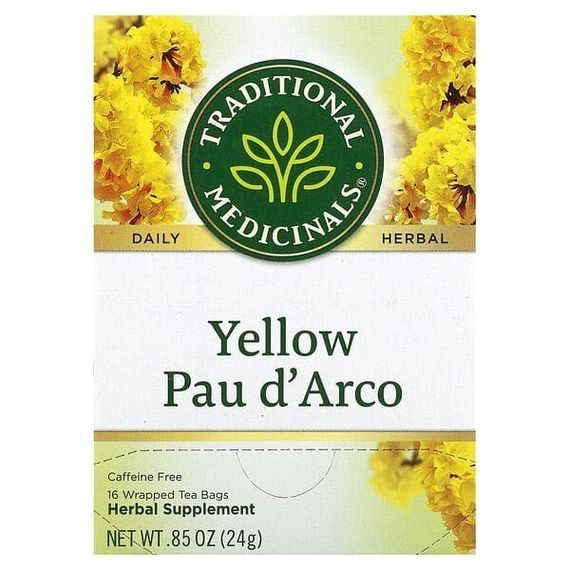 Traditional Medicinals, Yellow Pau d&#39; Arco, Caffeine Free, 16 Wrapped Tea Bags, 0.85 oz (24 g)