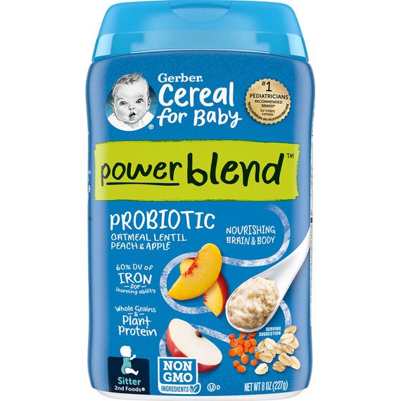 Gerber, Cereal for Baby, Power Blend, 2nd Foods, овсянка с пробиотиками, чечевица, персик и яблоко, 227 г (8 унций)