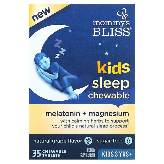 Mommy&#39;s Bliss, Kids Sleep Chewable, Melatonin + Magnesium, Kids 3 Yrs+, Natural Grape, 35 Chewable Tablets