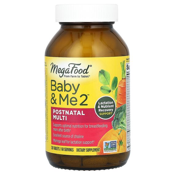 MegaFood, Baby &amp; Me 2, мультивитамины для послеродового периода, 120 таблеток