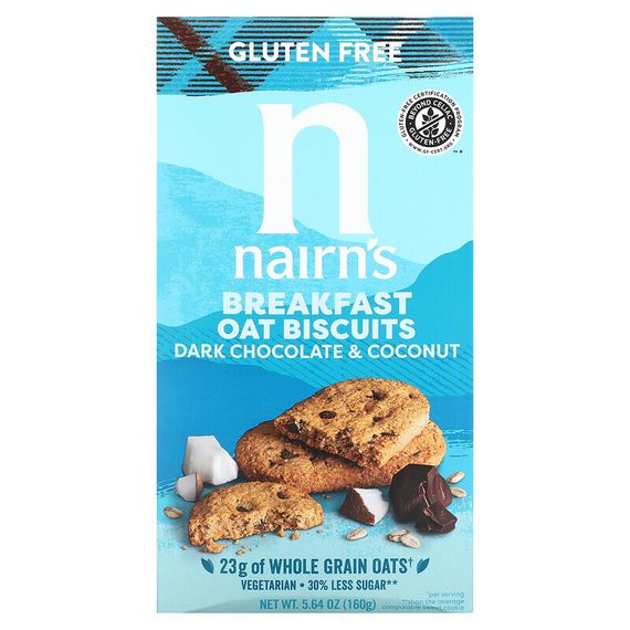 Nairn&#39;s Inc, Овсяное печенье для завтрака, темный шоколад и кокос, 160 г (5,64 унции)