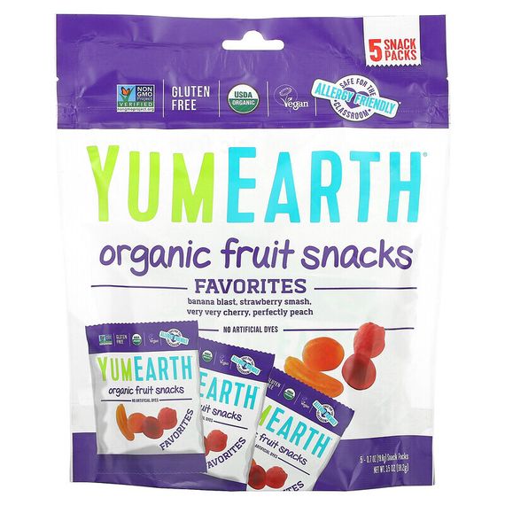 YumEarth, Органические фруктовые снеки, 5 упаковок, вес каждой 19,8 г (0,7 унции)