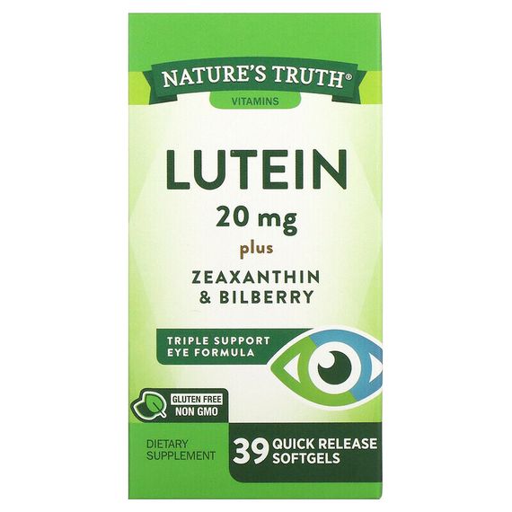 Nature&#39;s Truth, Лютеин с зеаксантином и черникой, 20 мг, 39 капсул быстрого действия