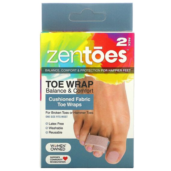 ZenToes, Toe Wrap Balance &amp; Comfort, мягкие тканевые бинты, 2 шт. В упаковке