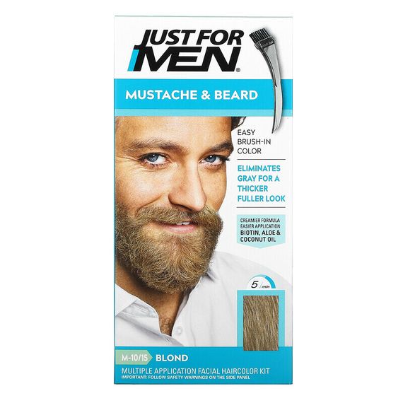 Just for Men, Mustache &amp; Beard, гель для окрашивания усов и бороды с кисточкой в комплекте, оттенок блонд M-10/15, 2 шт. по 14 г