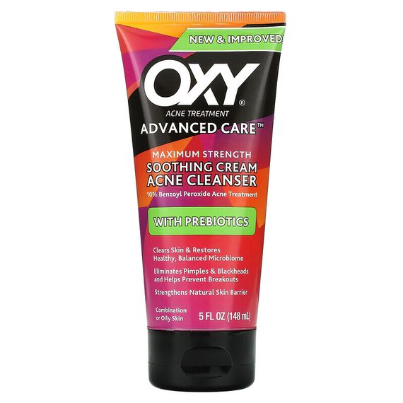Oxy Skin Care, Успокаивающий крем для очищения от акне с пребиотиками, максимальная сила действия, 148 мл (5 жидк. Унций)
