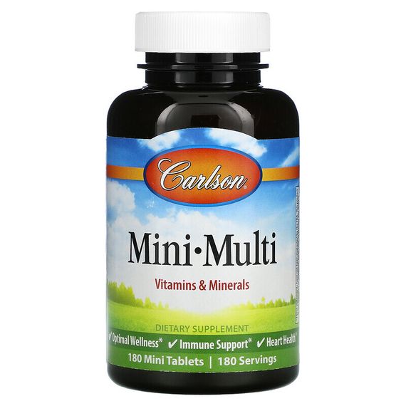 Carlson, Mini-Multi, витамины и минералы, без железа, 180 таблеток