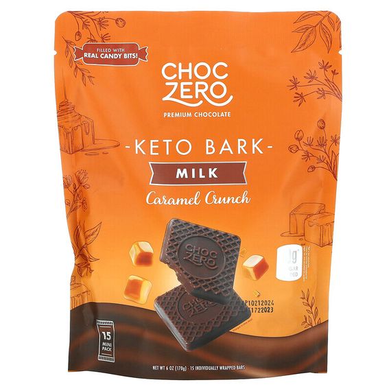 ChocZero, Keto Bark, молочный шоколад, карамель, 6 батончиков по 1 унции