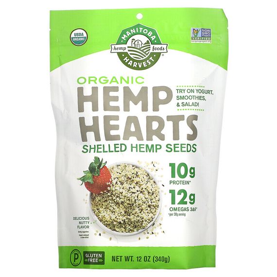 Manitoba Harvest, Hemp Hearts, органические очищенные семена конопли, с ореховым ароматизатором, 340 г (12 унций)