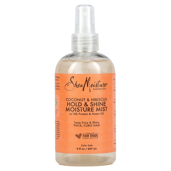 SheaMoisture, Hold &amp; Shine Moisture Mist with Silk Protein &amp; Neem Oil, Coconut &amp; Hibiscus , 8 fl oz (237 ml)