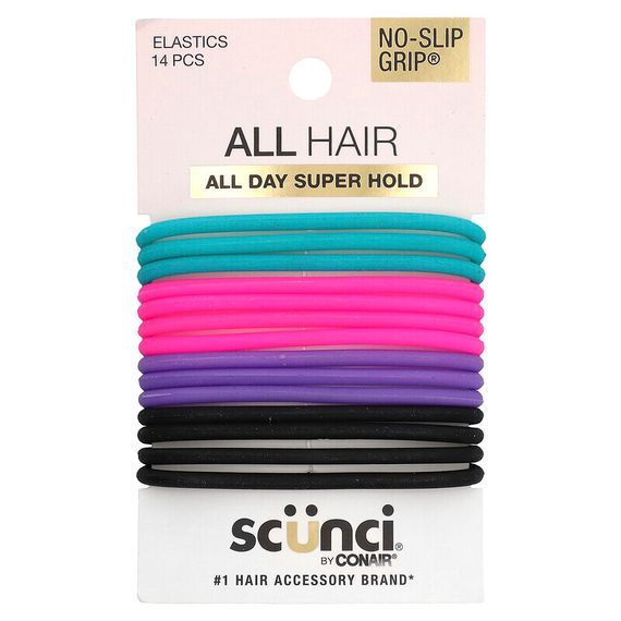 Scunci, Тугие резинки для волос Everyday &amp; Active, No Slip Grip, 14 штук