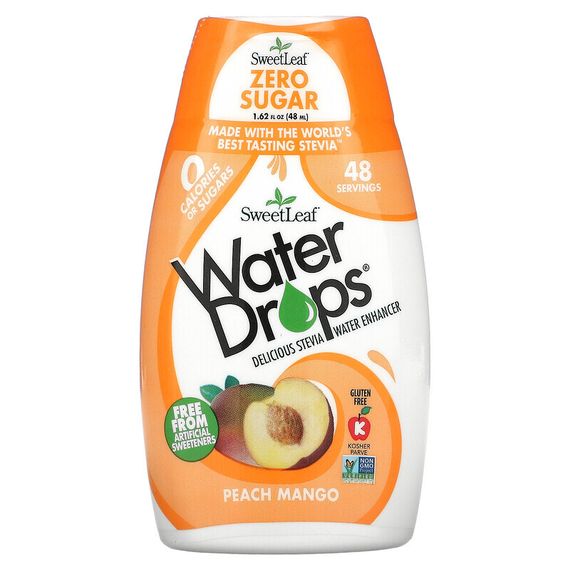 Wisdom Natural, SweetLeaf, Water Drops, Delicious Stevia Water Enhancer, Peach Mango, 1.62 fl oz (48 ml)