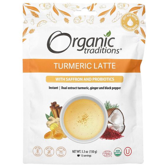 Organic Traditions, Латте из куркумы с шафраном и пробиотиками, 150 г (5,3 унции)