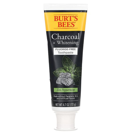 Burt&#39;s Bees, Зубная паста без фтора, древесный уголь + отбеливание, перечная мята дзен, 133 г (4,7 унции)