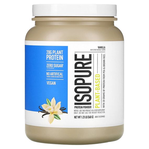 Isopure, Протеиновый порошок на растительной основе, ваниль, 560 г (1,23 фунта)