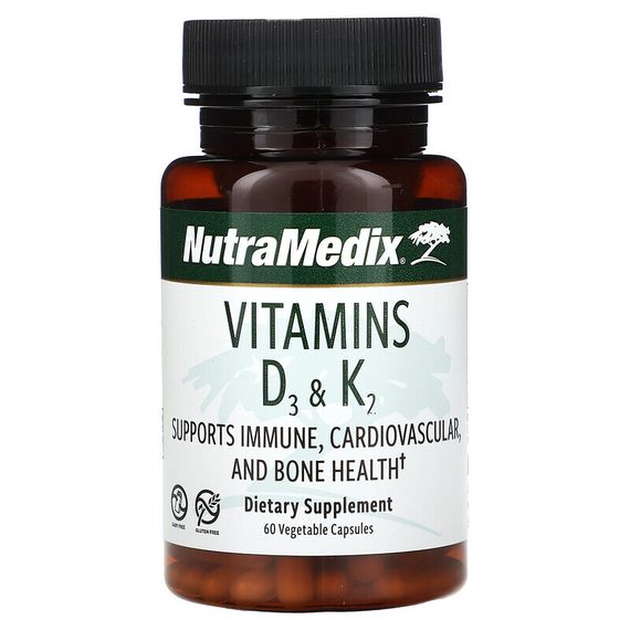 NutraMedix, Витамины D3 и K2, 60 растительных капсул