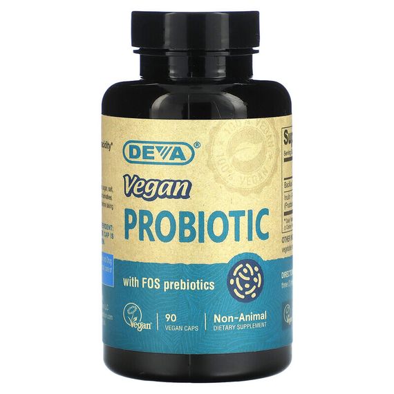 Deva, Веганский пробиотик премиального качества с пребиотиком ФОС, 90 веганских капсул