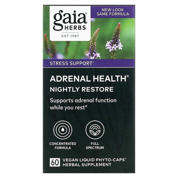 Gaia Herbs, Adrenal Health, ночное восстановление, 60 растительных капсул Phyto-Caps